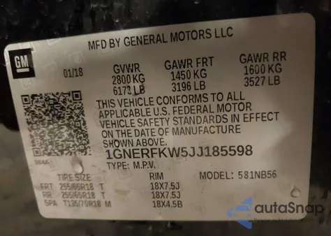 2018 Chevrolet Traverse Ls z USA, uszkodzony, nr VIN 1GNERFKW5JJ185598